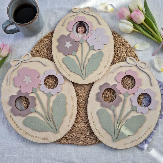 Personalized Flower Photo Frame for Mom, Custom Wooden Mother’s Day Photo Sign, Kids Photo Flower Plaque, Personalized Gift for Mom from Kids, Family Keepsake Decor