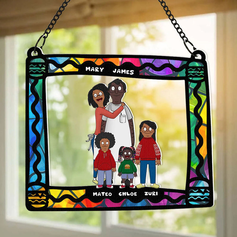 Personalized Hilarious Cartoon Family Suncatcher, Gifts For Family Window Hanging, Mother's Day Gift Idea, Gift For Her