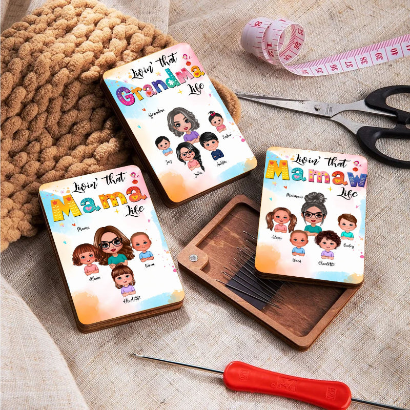 Personalised Cartoon Livin That Grandma Life Wooden Magnetic Needle Box with Name, Mother's Day Gift for Mom And Grandma