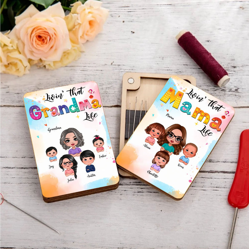 Personalised Cartoon Livin That Grandma Life Wooden Magnetic Needle Box with Name, Mother's Day Gift for Mom And Grandma