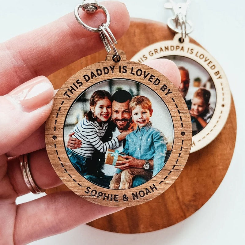 Personalized Wooden Photo Keychain, Father's Day Gift