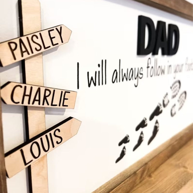 Personalized Following in Dad's Footsteps Sign, Father's Day Gift