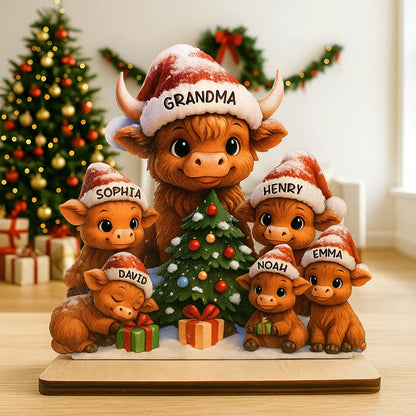 Grandma's Herd Cow Family Standing Wooden Plaque, Personalized Christmas Standing Wooden Plaque