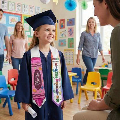 Kid Pencil Graduation Stole, Custom Name Crayon Pre K Grad Sash, Kindergarten Class Of 2026 Boy Girl, Personalized Graduation Gift for Son
