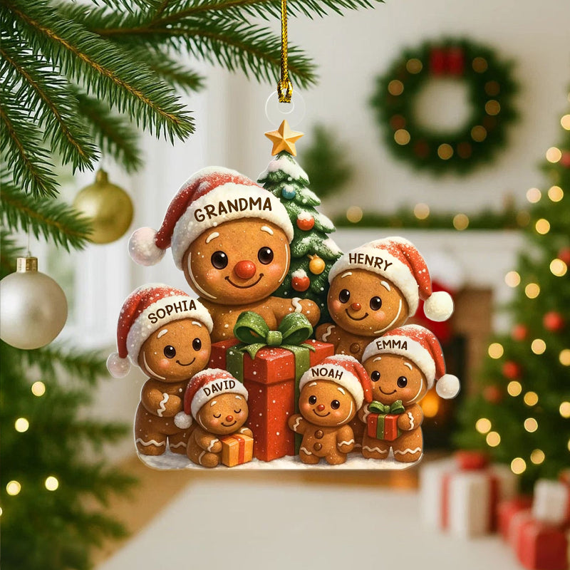 Personalized Gingerbread Family Acrylic Ornament, Christmas Ornament Gift