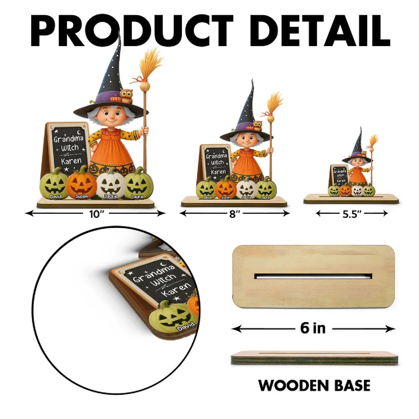 Personalized Grandma Witch Standing Wooden Plaque, Halloween Jack-o'-lantern Decor for Grandma