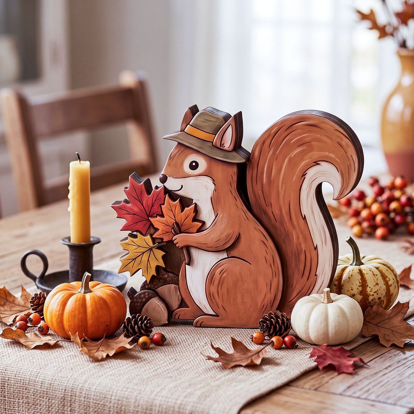 Cozy Fall Woodland Animal Wooden Block Sign, Autumn Shelf Decor Scene, Rustic Fall Home Decor