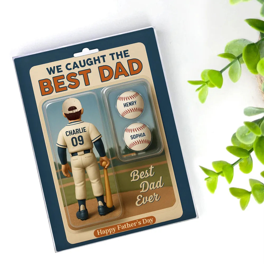We Caught The Best Dad Grandpa Cartoon Baseball Lover Toy Box Figure Style Personalized Acrylic Block Plaque