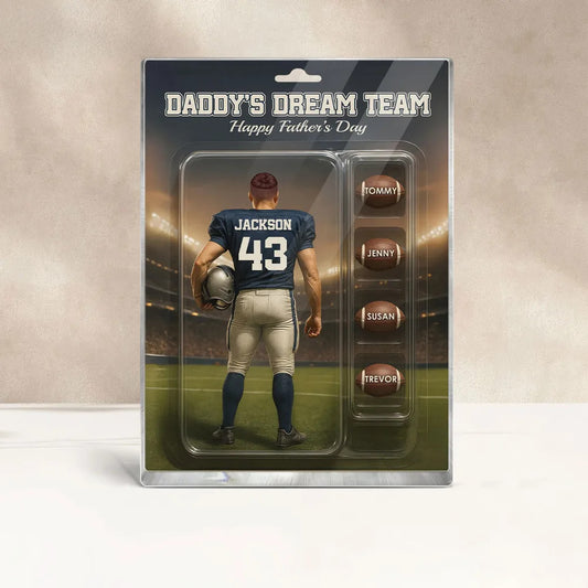 Custom Figure Football Dad With Kids' Names Personalized Acrylic Block Plaque, Perfect 2025 Father's Day Gift For Him, For Dad, For Football Lover