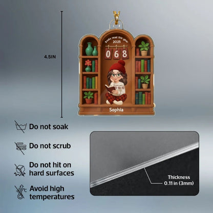 Books Read This Year, Personalized Girl Sitting On Bookshelf Acrylic Ornament, Gifr For Book Lover, Bookworm