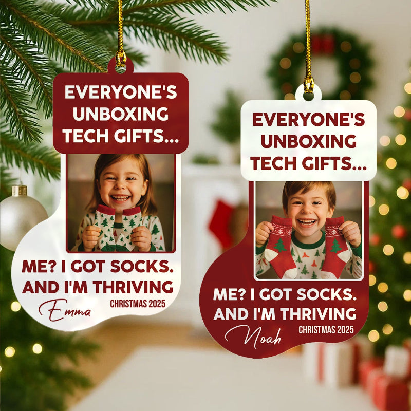 Everyone's Unboxing Tech Gifts, Personalized Photo EveryoneTech Gift I Got Sock Ornament For Kid