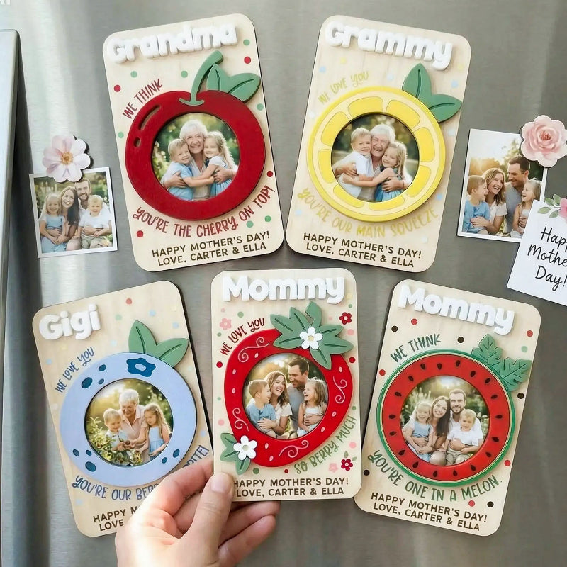Personalized Fruit Photo Holder Fridge Magnet, Custom Love You Picture Clip for Mom & Grandma, Mother's Day Photo Gift