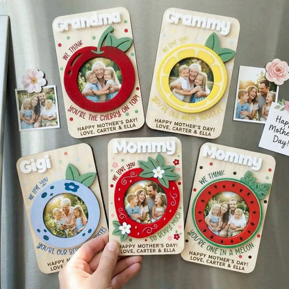 Personalized Fruit Photo Holder Fridge Magnet, Custom Love You Picture Clip for Mom & Grandma, Mother's Day Photo Gift