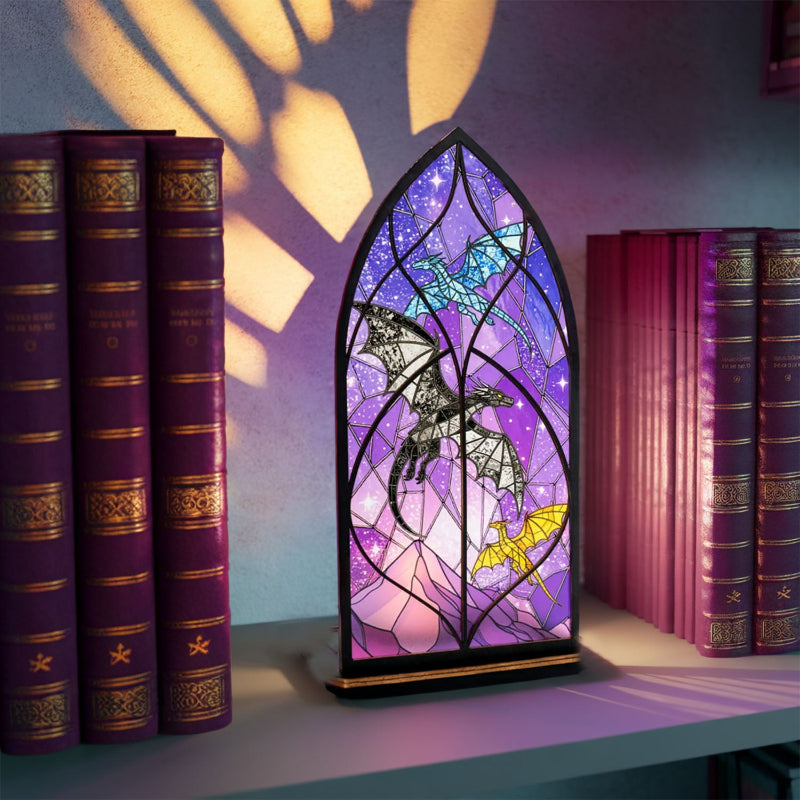Fantasy Dragon Window Scene Plaque for Book Nook, Fantasy Book Lover & Reader Gift, Book Lover Gift, Bookshelf Decor