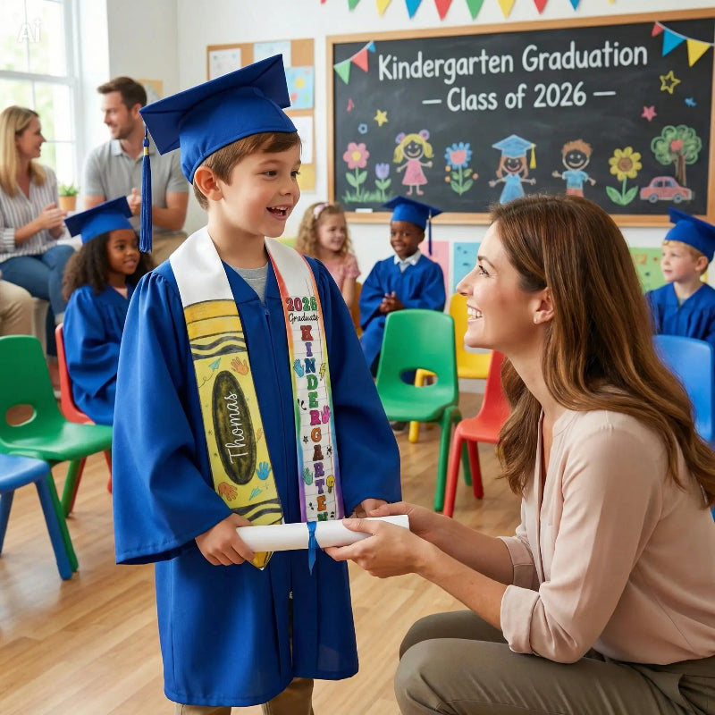 Kid Pencil Graduation Stole, Custom Name Crayon Pre K Grad Sash, Kindergarten Class Of 2026 Boy Girl, Personalized Graduation Gift for Son