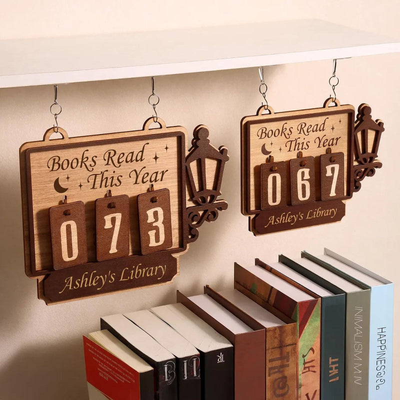 Personalized Street Lamp Books Read Tracker Hanging Sign, Bookish Decor, Bookish Gift, Gift for Readers, Book Lovers Gift