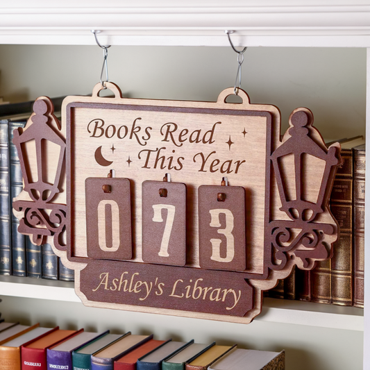 Personalized Street Lamp Books Read Tracker Hanging Sign, Bookish Decor, Bookish Gift, Gift for Readers, Book Lovers Gift