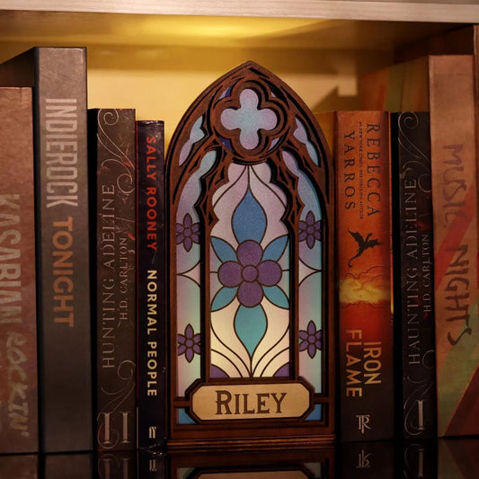 Personalized Gothic Stained Glass Art Window Book Nook Plaque, Fantasy Book Lover & Reader Gift, Book Lover Gift, Bookshelf Decor
