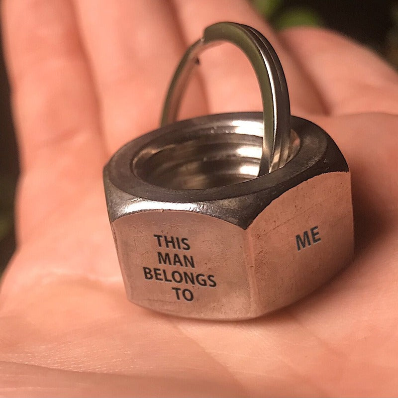 Personalized Stainless Steel Nut Keychain, Unique Gift For Men, Anniversary Gift