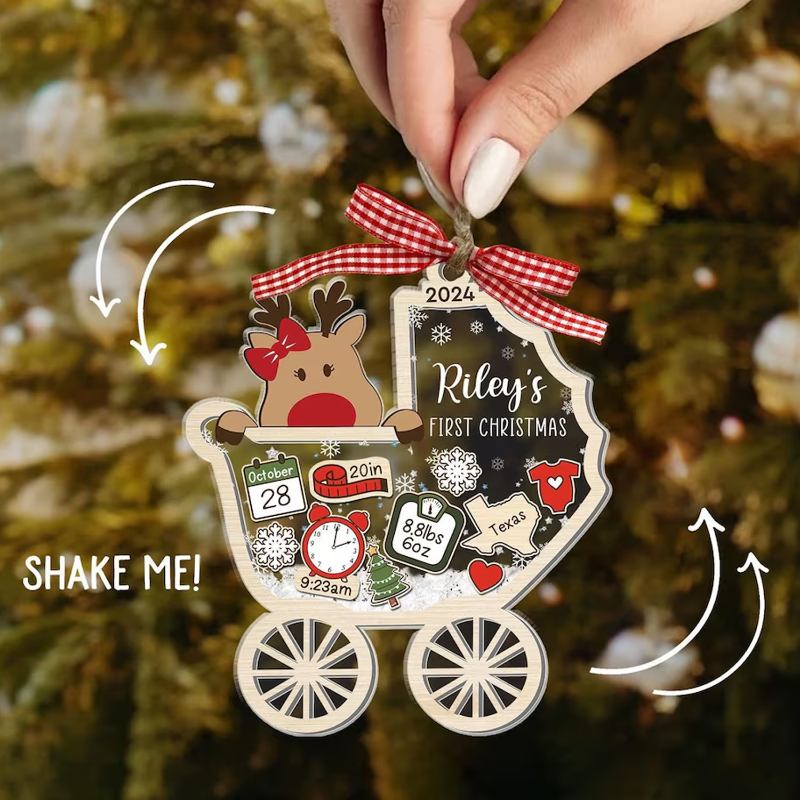 Personalized Reindeer Baby's First Christmas Ornament, Holiday Baby’s First Keepsake