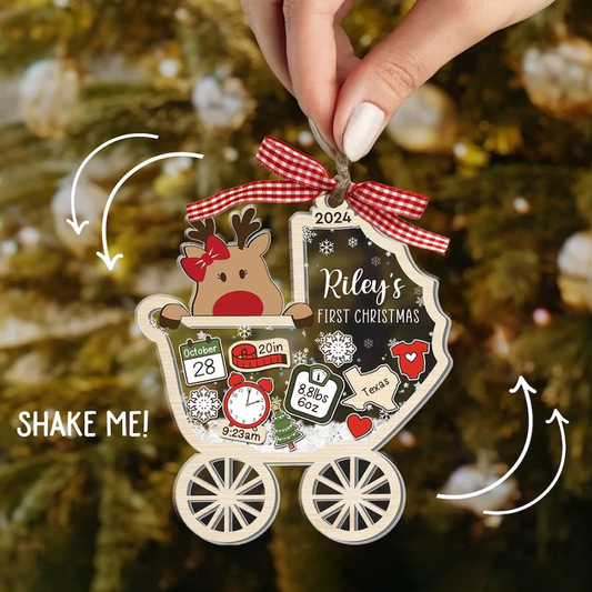 Personalized Reindeer Baby's First Christmas Ornament, Holiday Baby’s First Keepsake