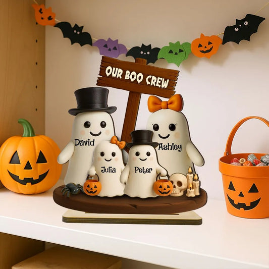 Our Boo Crew Halloween Family 3D Effect Personalized Standing Wooden Plaque