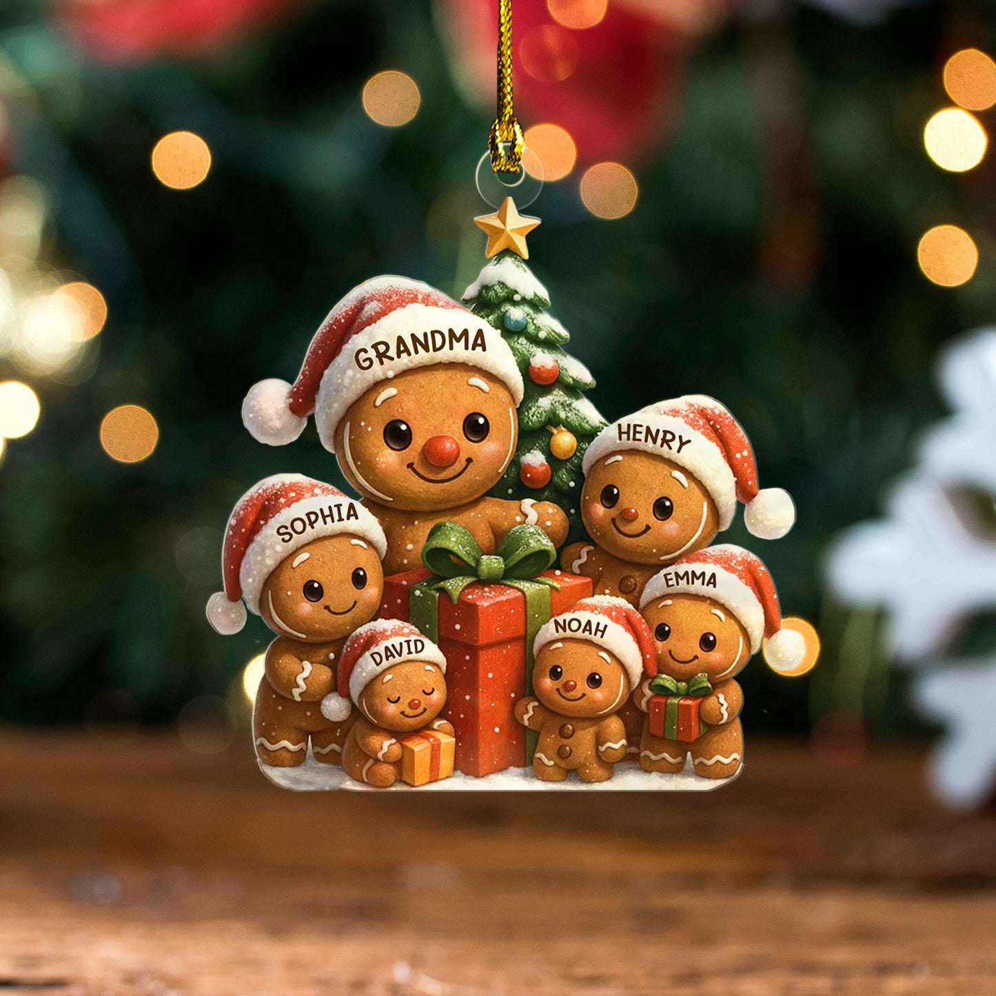Personalized Gingerbread Family Acrylic Ornament, Christmas Ornament Gift