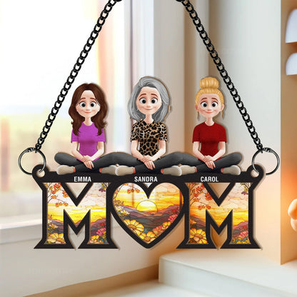 Personalized Mom’s Heart Is The Warmest Place Window Hanging Suncatcher, Heartwarming Mother's Day Gift For Mom, Grandma
