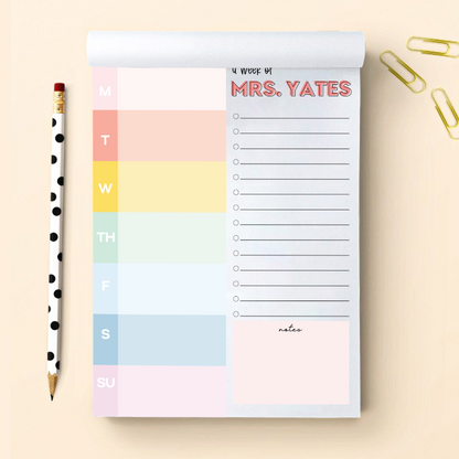 Personalized Teacher Colorful Scallop Weekly Planner Notepad , To-Do List Organizer, End Of School Year Gift For Teacher, Cute Teacher Appreciation Gift, Office Essential
