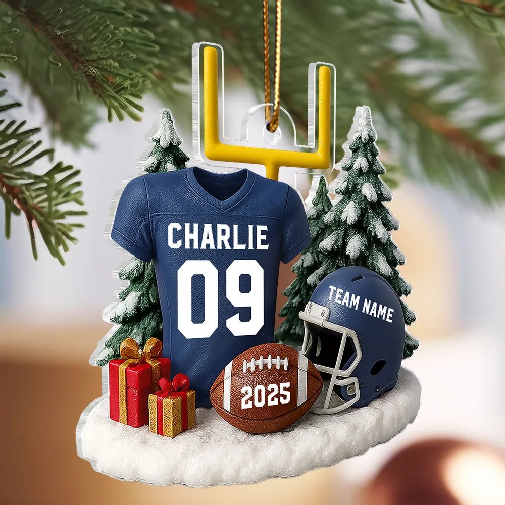 Proud American Football Player Uniform - Personalized Acrylic Ornament - Gift For Football Lovers