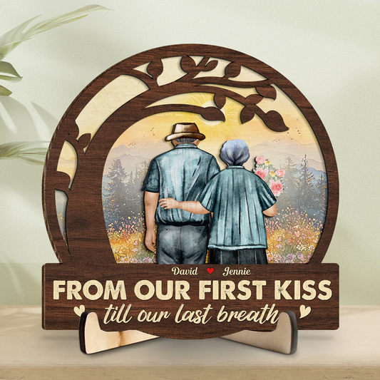 Personalized From Our First Kiss Old Couple Wooden Plaque, Heartfelt Gift For Couple, For Him, For Her, Boyfriend, Girlfriend, Husband, Wife