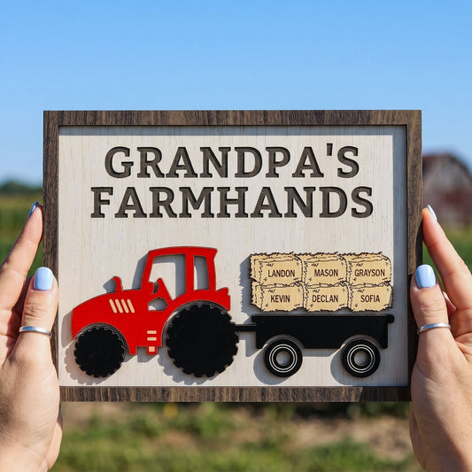 Personalized Grandpa Tractor with Grandkids Names Sign, Grandpa Farmer Farmhouse Decor, Gift from Granddaughter Grandson, Father's Day Gift