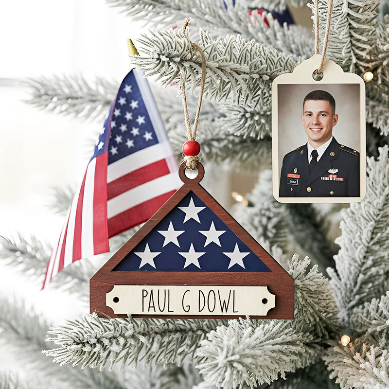 Personalized Memorial Military Flag Ornament with Names, Memorial Christmas Ornament