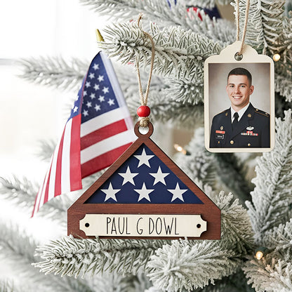 Personalized Memorial Military Flag Ornament with Names, Memorial Christmas Ornament