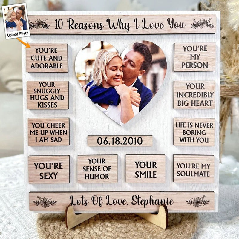 Personalized Wooden Photo Plaque, Custom Photo 10 Reasons Why I Love You