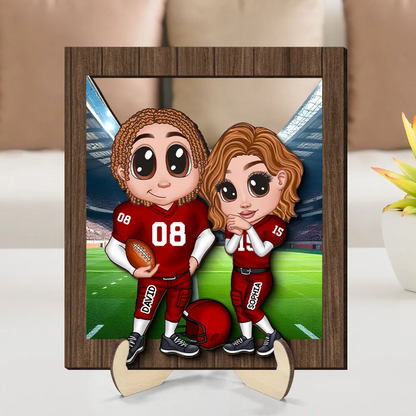 Personalized American Football Couple Y2K Style At Field  Wooden Plaque, Valentine's Day Gift for Couples, Gift For Football Fans, Super Bowl 2025