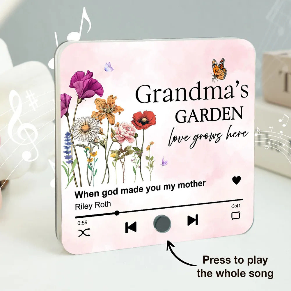 Grandma's Garden, Grandma's Kitchen Birth Month Flower Personalized Music Fridge Magnet, Gift for Grandma, Mom