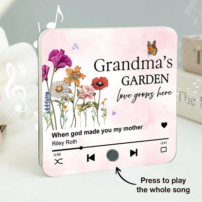 Grandma's Garden, Grandma's Kitchen Birth Month Flower Personalized Music Fridge Magnet, Gift for Grandma, Mom