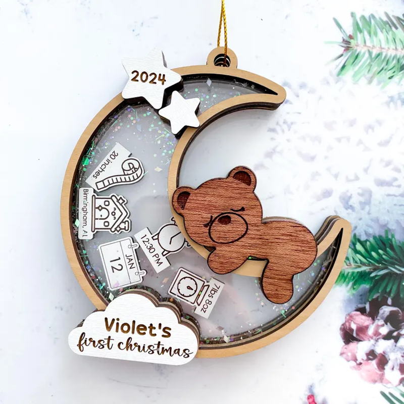 Personalized Teddy Bear Baby First Christmas Shaker Ornament, Holiday Decoration For New Parents