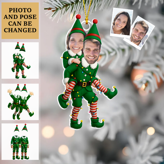 Personalized Funny Photo Face Elf Couple Acrylic Ornament, Christmas Tree Decoration, Gift For Couple
