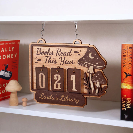 Personalized Mushroom Books Read Tracker Hanging Sign, Bookish Decor, Bookish Gift, Gift for Readers, Book Lovers Gift