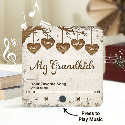 Grandkids Make Life More Grand Hanging Hearts Personalized Music Fridge Magnet, Mother's Day Gift for Grandma