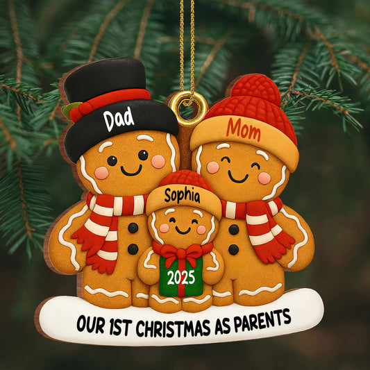 Our 1st Christmas As Parents Gingerbread Family, Personalized Wood Ornament, Gift For New Parents