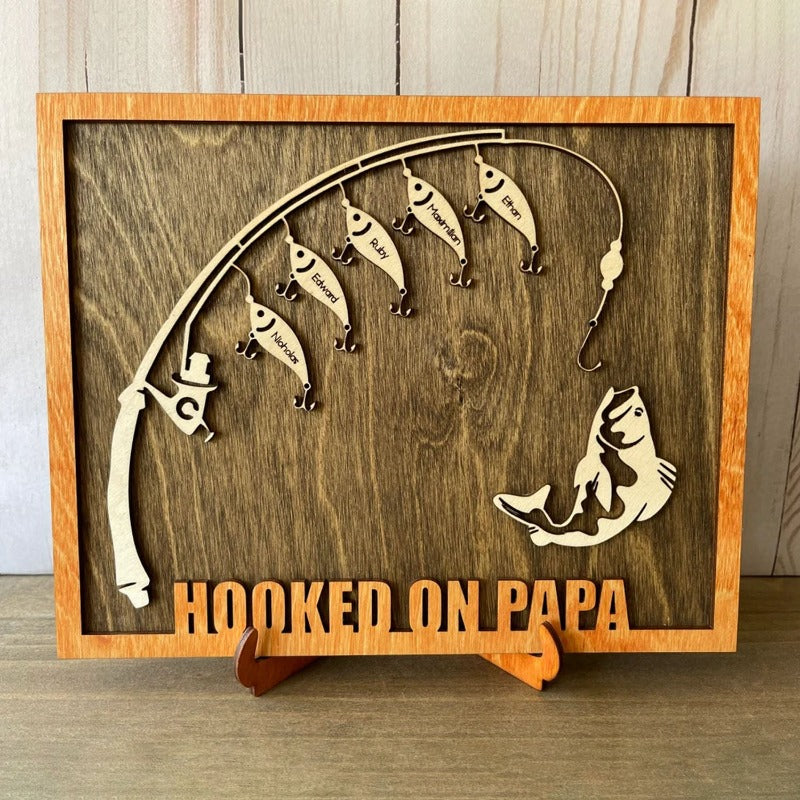 Personalized "Hooked On" Wooden Sign, Father's Day Sign