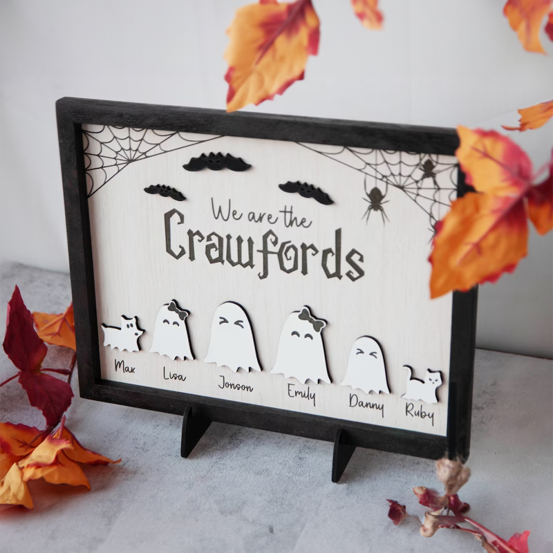 Personalized Halloween Family with Pets Ghost Sign - Halloween Decorations