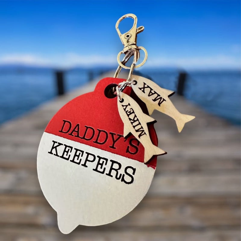 Personalized Fishing Wooden Keychain, Daddy's Keepers