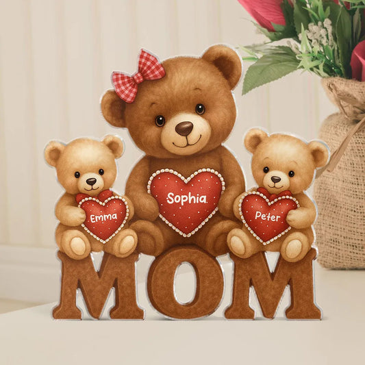 3D Effect Mama Bear Personalized Custom Shaped Acrylic Plaque, Gift For Mom