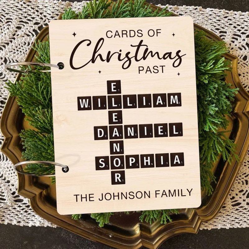 Personalized Family Crabble Cards Of Christmas Keeper, Holiday Card Keepsake Holder