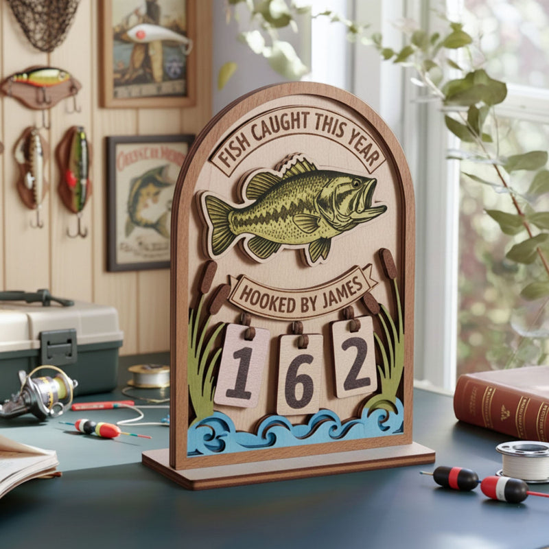 Personalized Fish Catch This Year Counter Mini Plaque With Flat Base, Fisher Gift, Gift For Him, For Husband, For Boy Friends