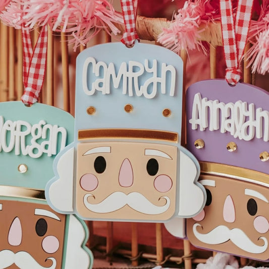 Personalized Nutcracker With Name Acrylic Ornament, Christmas Stocking Tags, Custom Gift Tags For Kids